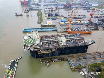 【海工】中远海运重工为巴西国家石油设计建造的P70 FPSO海工项目顺利完成艏艉段大合拢定位