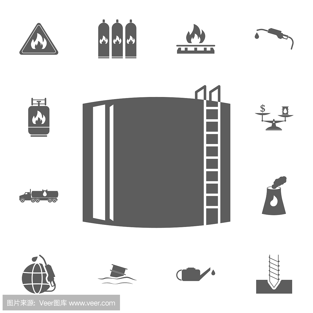 石油存储图标。详细的一套油图标。优质的平面设计标志。收藏图标之一的网站,网页设计,移动应用程序
